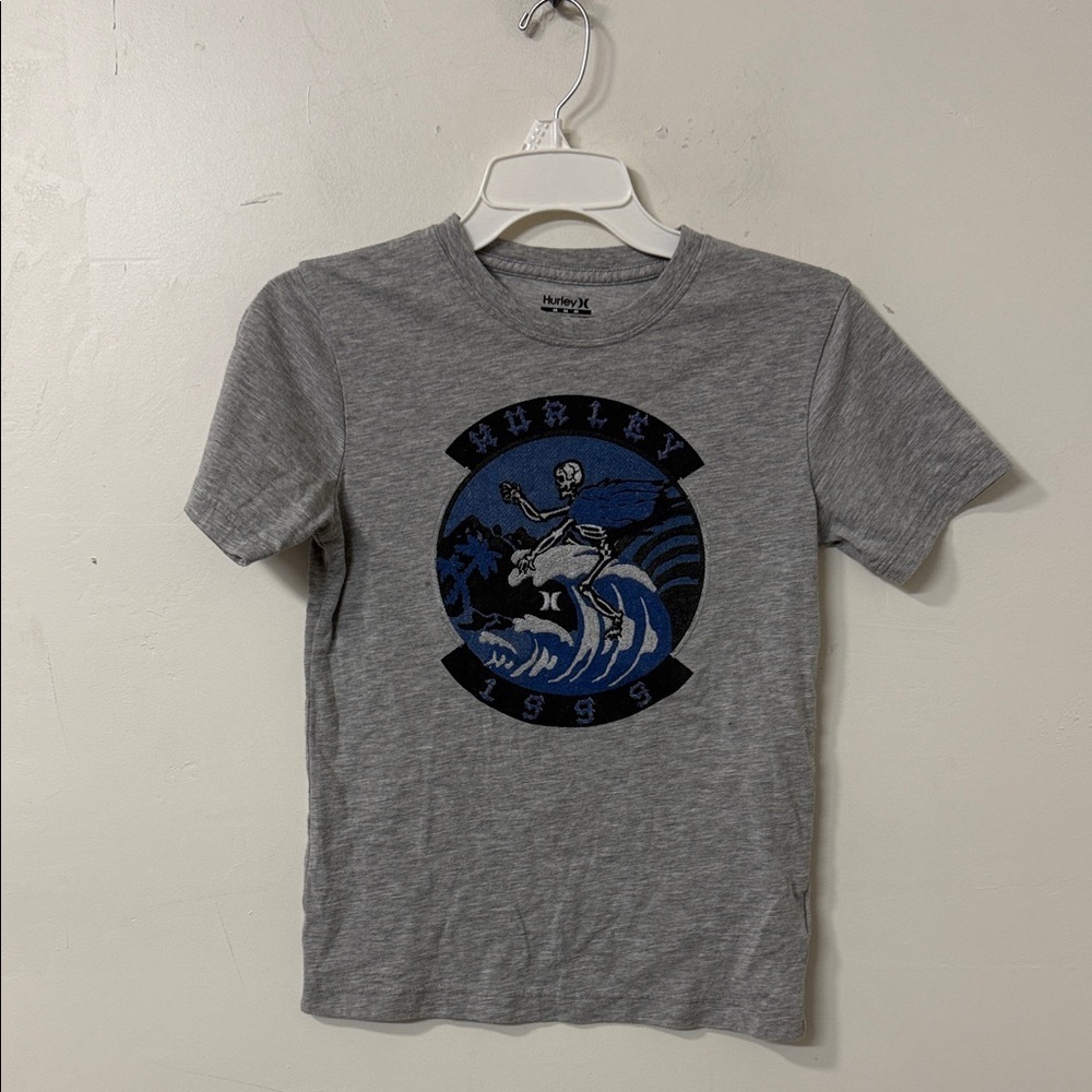 Hurley Gray T-Shirt with Skeleton Surf Design